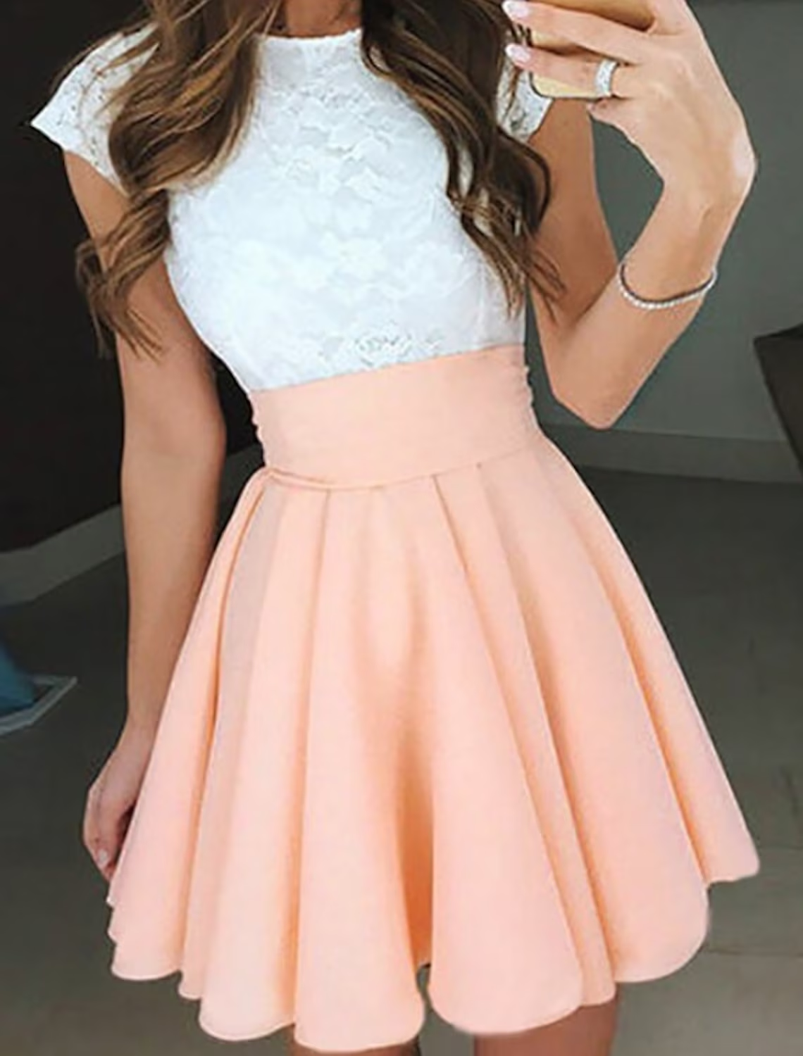 Luolandi A-Line Beautiful Back Flirty Graduation Cocktail Party Dress Jewel Neck Short Sleeve Short / Mini Chiffon